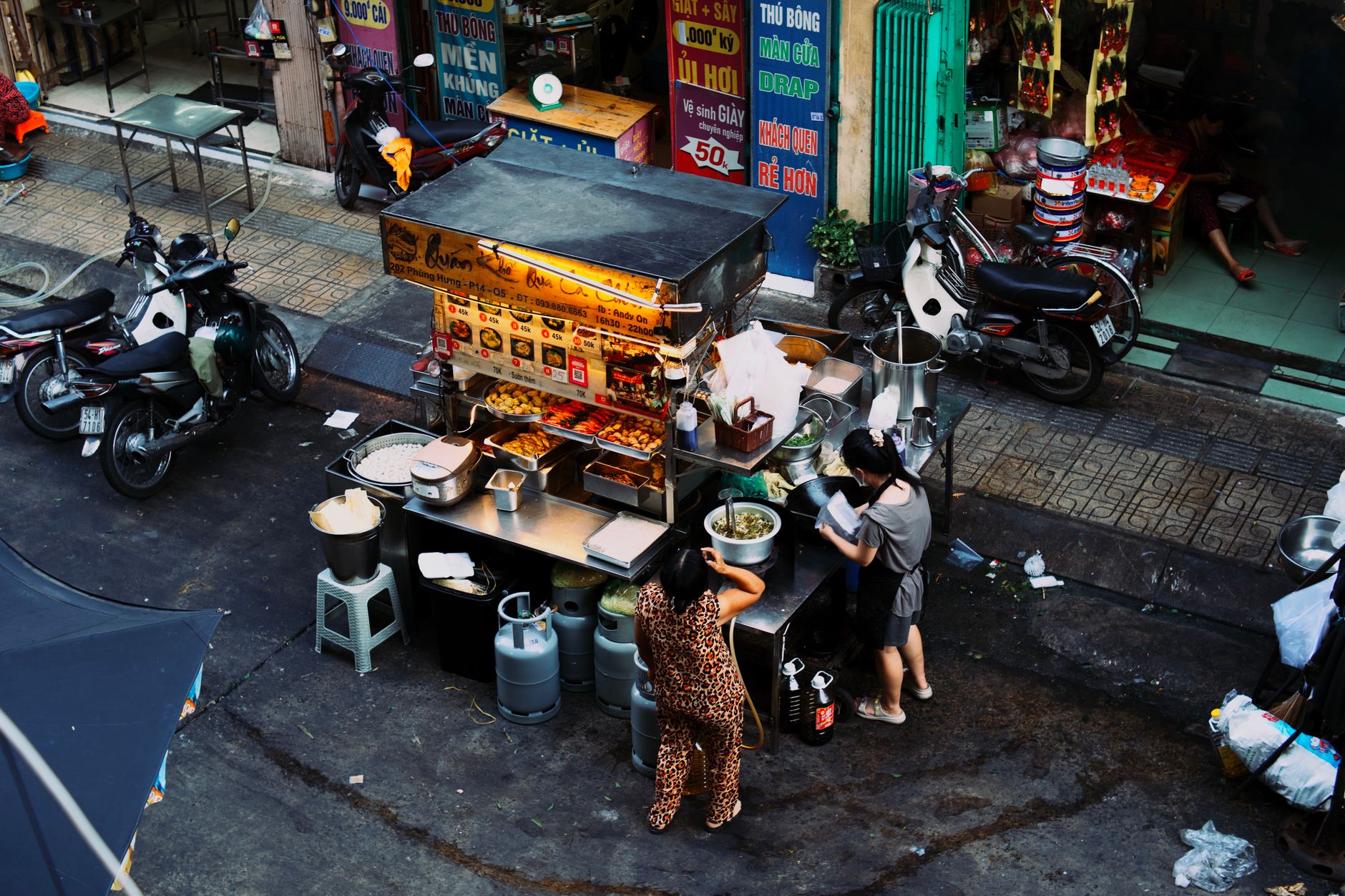 Asian night market food stalls