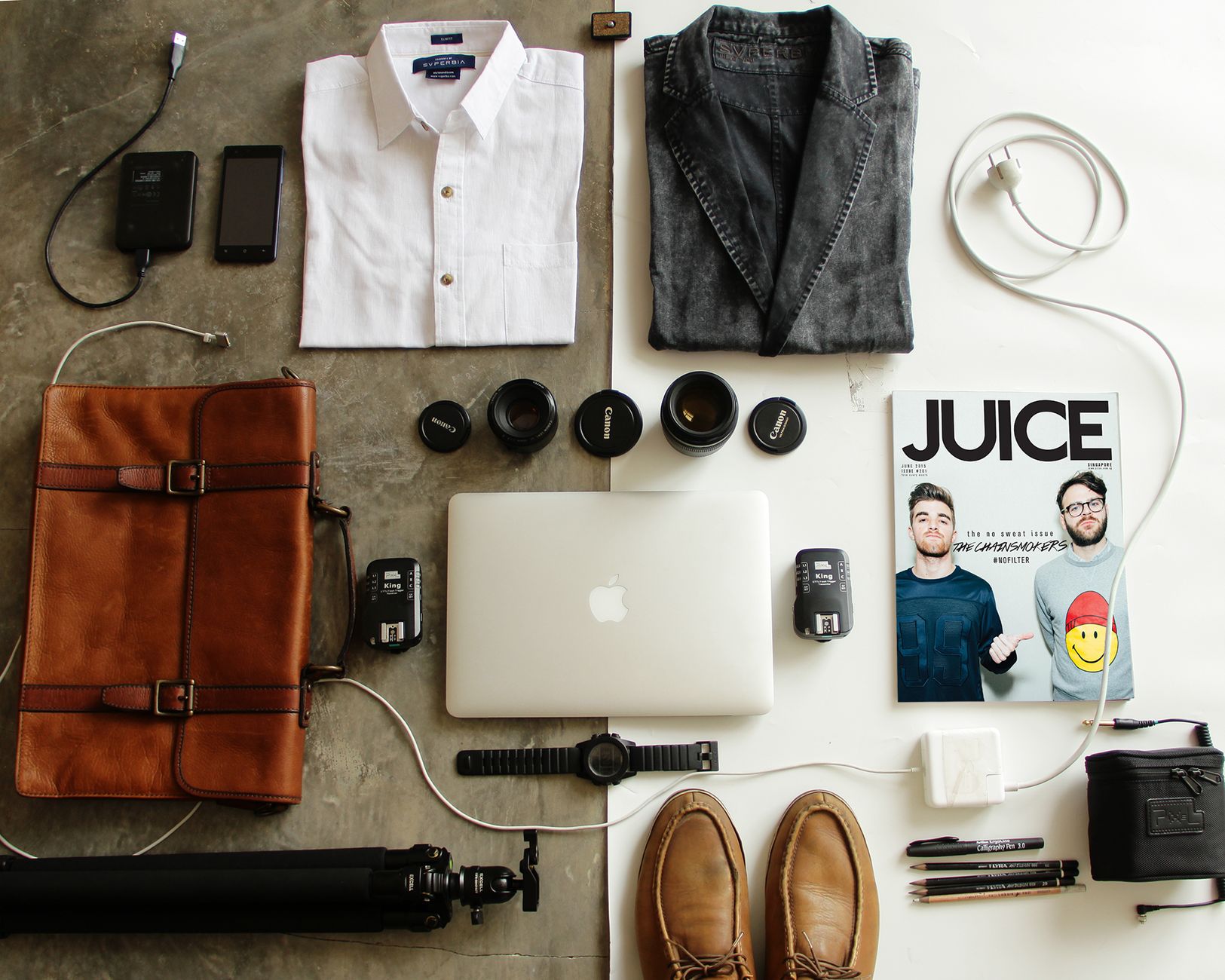 Travel bag with neatly packed gear